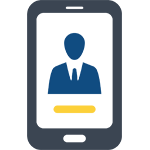 blue and yellow cell phone icon for call us