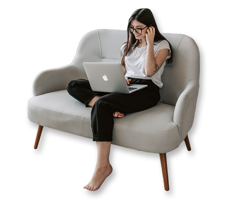 young women sitting on chair using computer for resume help